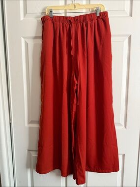Wide Leg Drawstring Pants in Orange Red